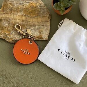 Coach Orange Mirror Round Leather Logo Key Charm